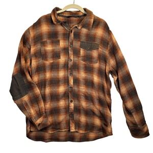 Outpost Makers Mens Brown Orange Plaid Flannel Elbow Patch Shirt XL P120FPW
